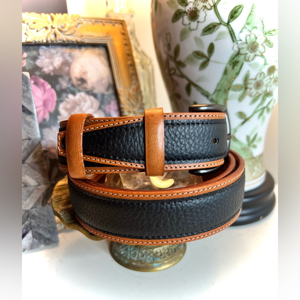 Stefano Corsini Genuine Leather Black Suede Black/ Tan  Handmade in Italy Belt